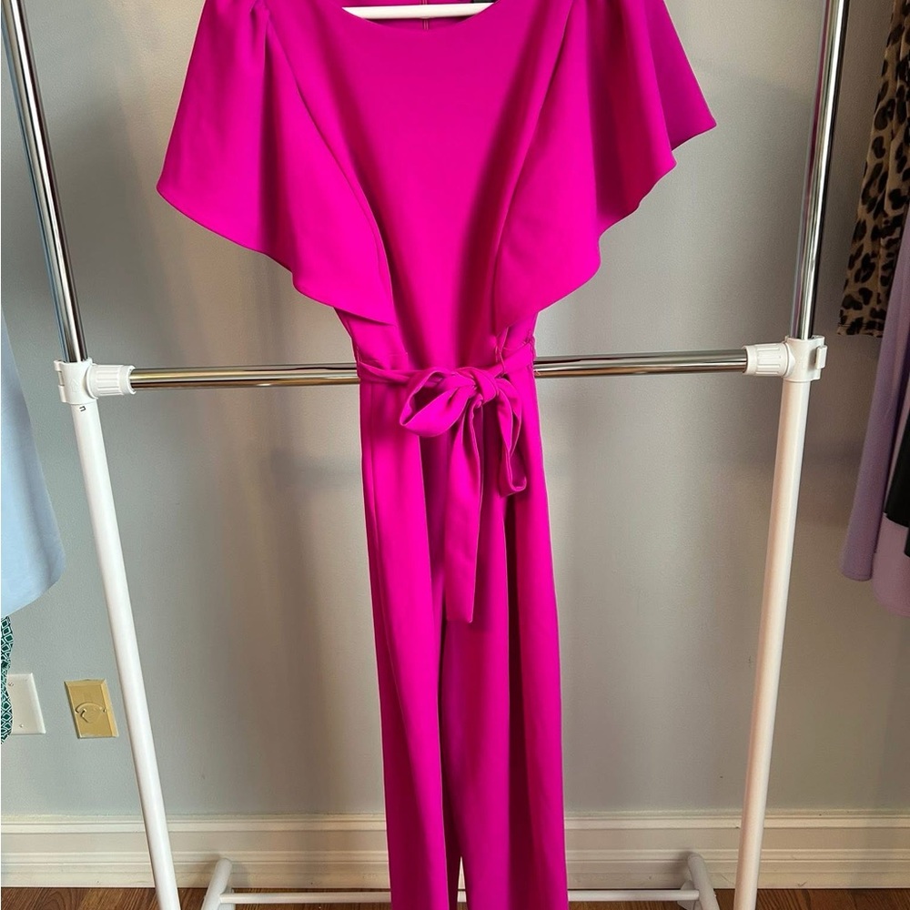 DKNY Fuchsia Wide-Leg Jumpsuit with Tie Waist